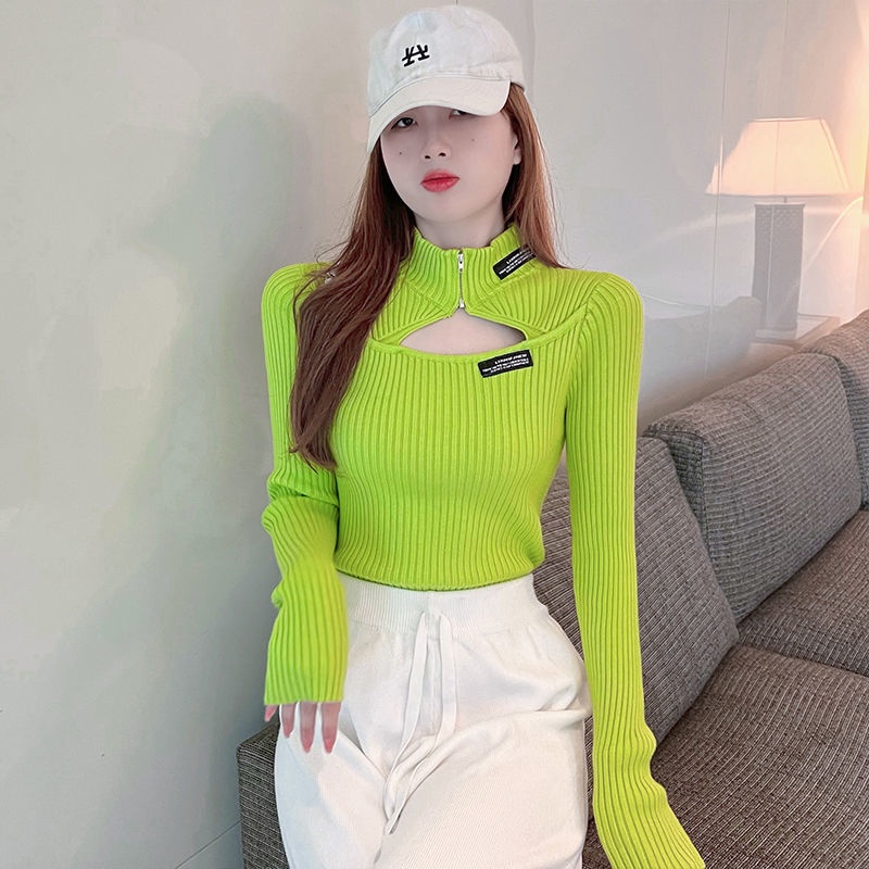 Áo sweater COZOKC dệt kim tay dài cổ lọ màu trơn thời trang
