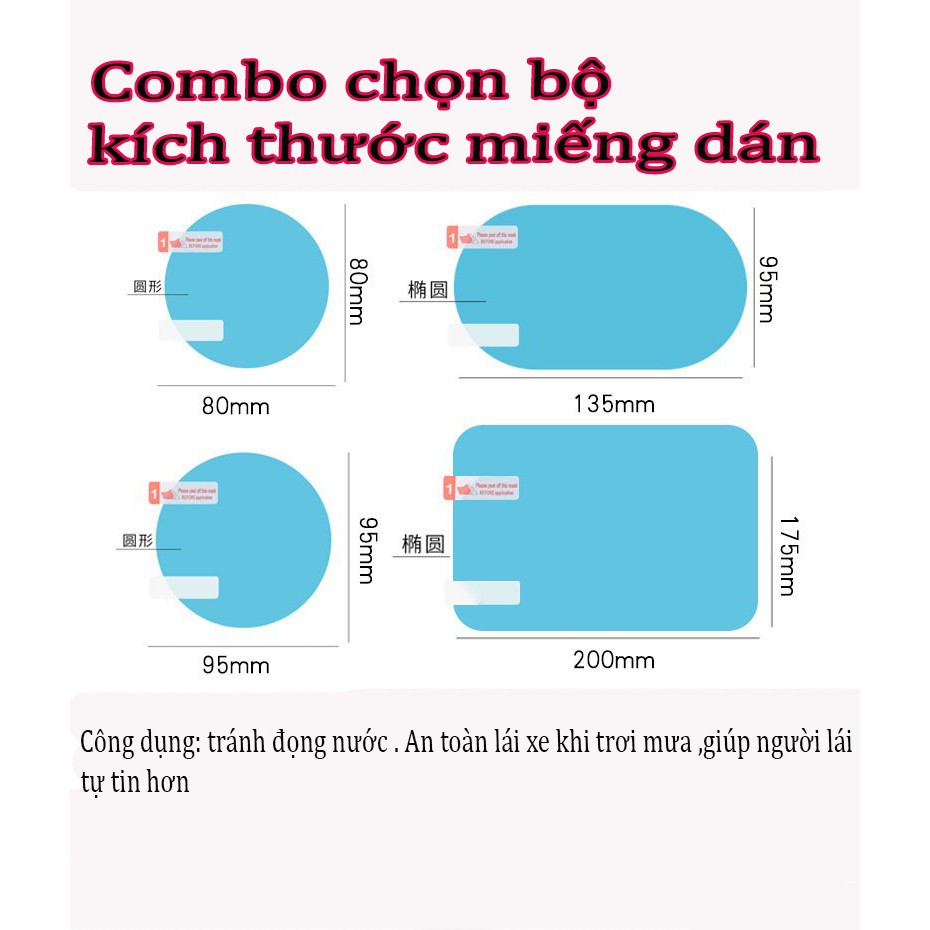 Miếng dán kính chống đọng nước ,dán gương ô tô. Giúp người lái nhìn gương chiếu hậu tốt khi thời tiết mưa