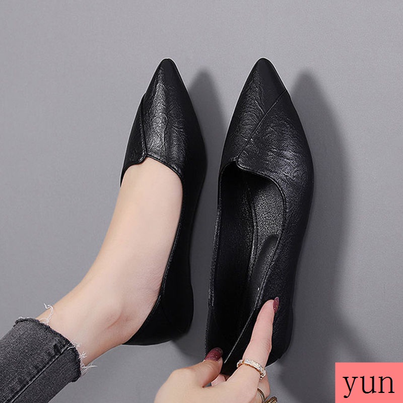 Giày Búp Bê Da Mềm Mũi Nhọn Đế Bệt Chống Trượt Thoáng Khí Thoải Mái Cho Nữ