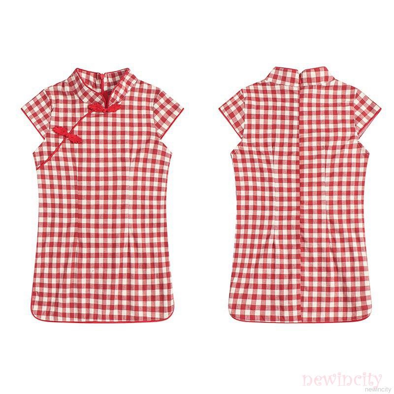 Đầm kiểu sườn xám sát nách phong cách Trung Quốc cho bé gái