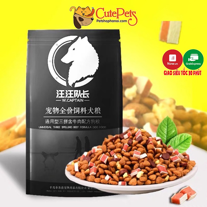 Thức ăn cho chó, hạt CAPTAIN trộn pho mai, thịt bò, cá hồi cho cún túi 1kg - Phụ kiện thú cưng Hà Nội