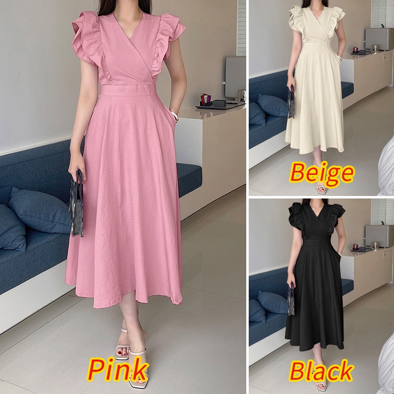 Đầm dài ZANZEA cổ chữ V tay bèo thời trang cho nữ