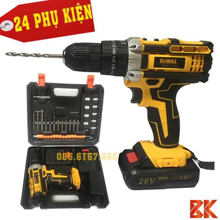 [ ĐẦY ĐỦ PHỤ KIỆN ] MÁY KHOAN PIN DEWALT 26V CÓ BÚA - KHOAN TƯỜNG, BẮT VÍT - 2 PIN 5 CELL - LÕI ĐỒNG