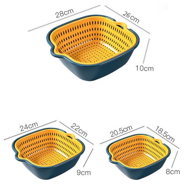 Bộ Chậu rửa kèm Rổ 6 món  Hai Lớp Cao Cấp Tiện Lợi, Đựng Rau, Hoa Quả