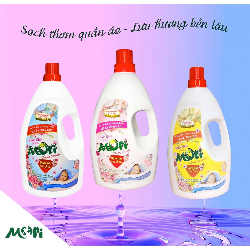 Nước giặt MORI can 2L, nước giặt xả đậm đặc, giặt sạch sâu, lưu hương bền lâu