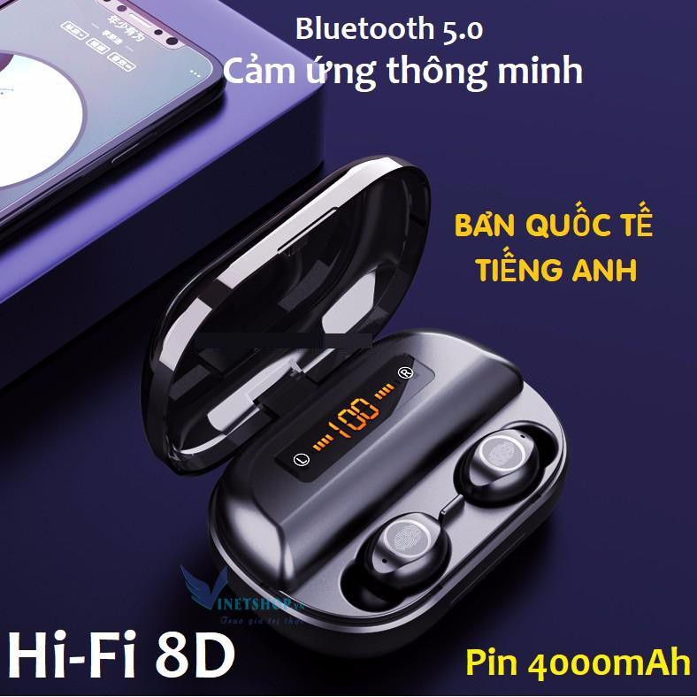 Tai nghe bluetooth cảm ứng Vinetteam Amoi V12 cao cấp âm thanh vòm 8D - Kiêm sạc dự phòng 4000 mAh -dc3704