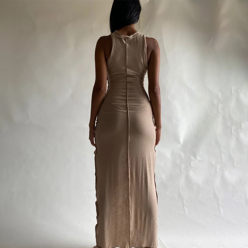 Đầm ôm sát nách cổ tròn màu trơn thiết kế độc đáo cá tính