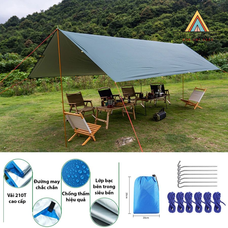Tarp che mưa, Tấm tăng che mưa, nắng khi đi cắm trại dã ngoại 3mx3m