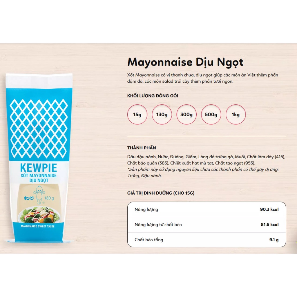 Xốt Mayonnaise Kewpie dịu ngọt chai 130g