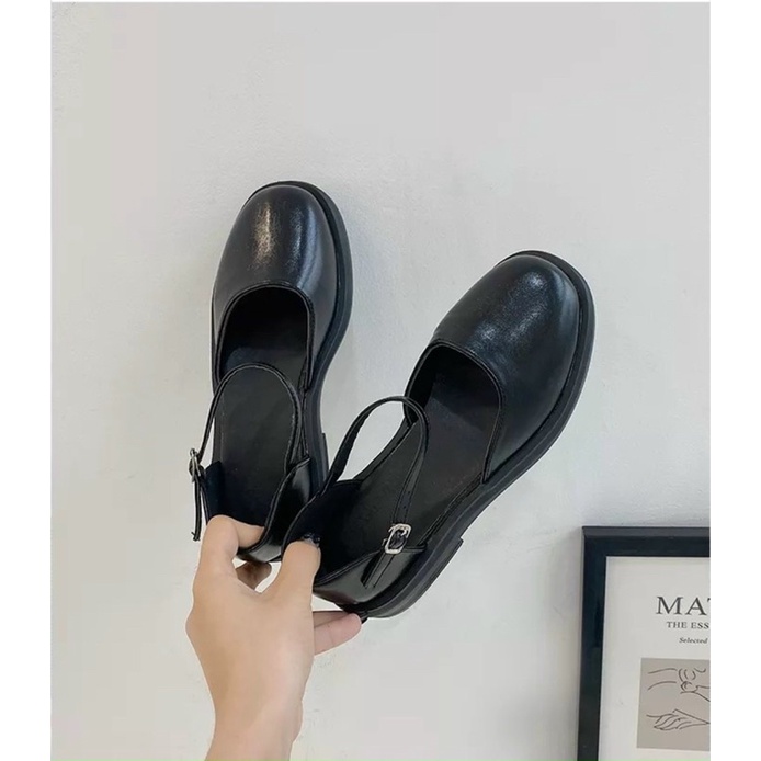 Giày sandal bít gót đế đúc marry jean cổ vuông phong cách ulzzang