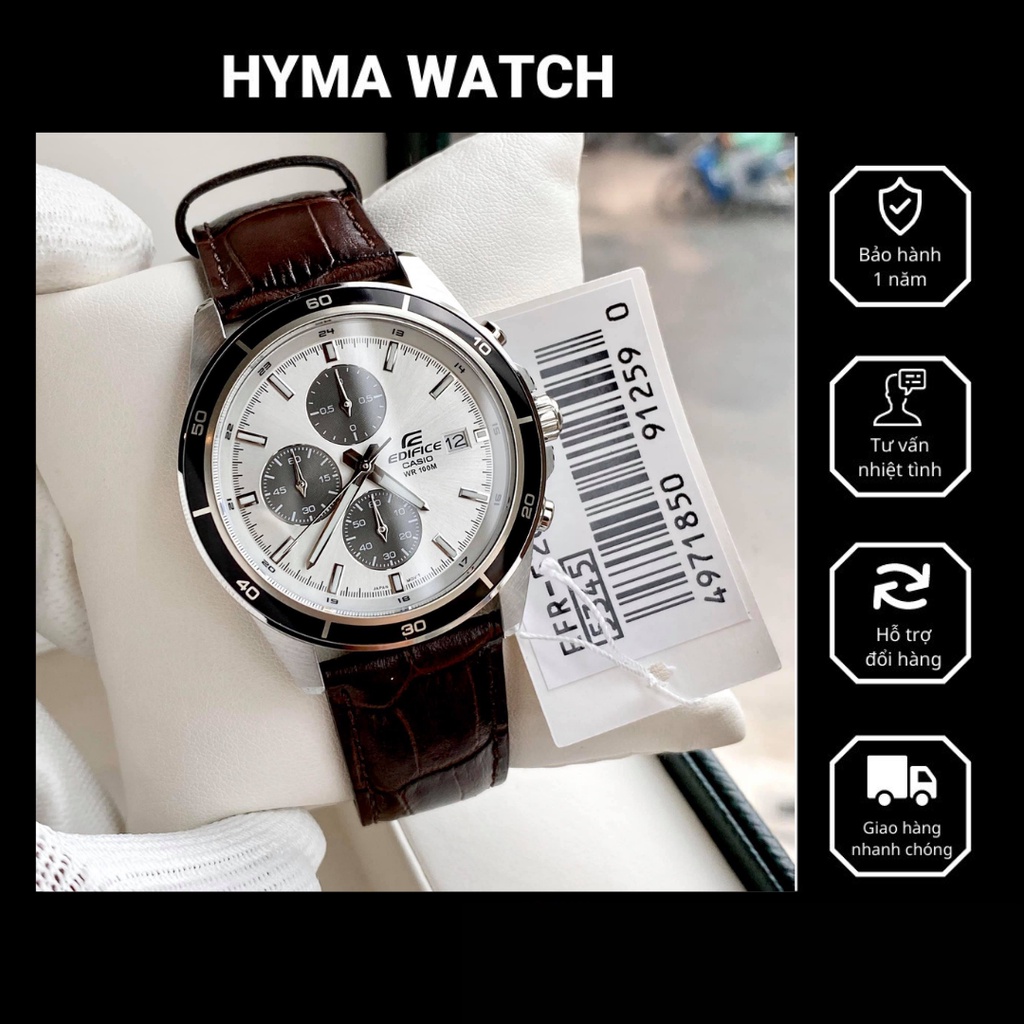 Đồng hồ nam dây da thể thao chính hãng Casio Edifce EFR 526L-7AV Mặt trắng chống nước 100 mét Bảo hành 1 năm Hyma watch