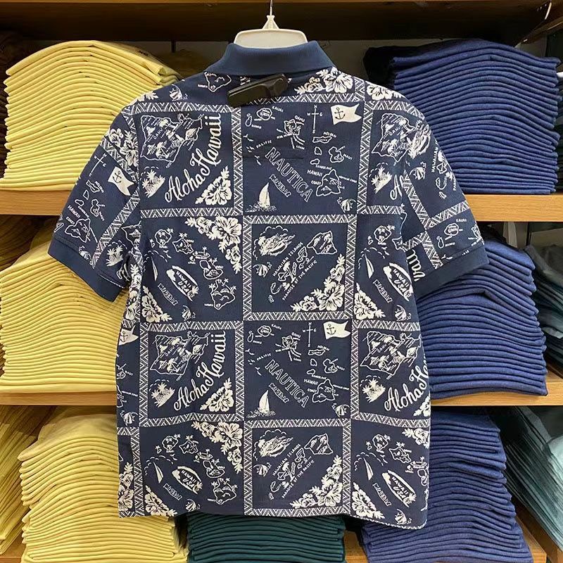 Áo polo manbaju Lenan panjang lelaki2022 Ngắn Tay In Họa Tiết Thời Trang Mùa Hè Phong Cách Châu Âu