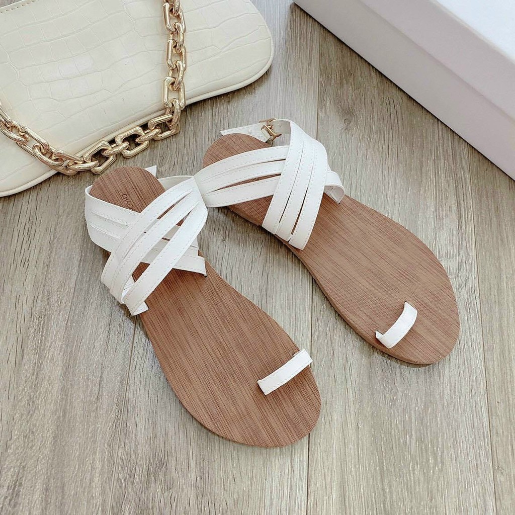 Giày Xăng Đan nữ đế bằng -Giày Sandal Nữ Tiểu Thư đế bệt chiến binh xỏ ngón dây mảnh quai chéo- Sandal Nữ Đế Bằng đi học