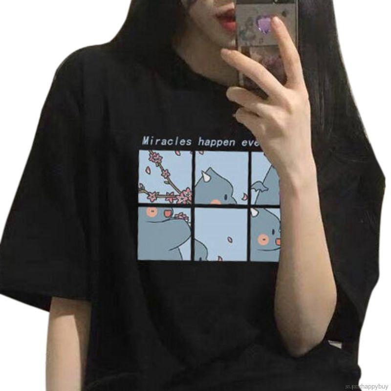 Áo thun tay ngắn dáng rộng in họa tiết hoạt hình thiết kế đơn giản thời trang năng động