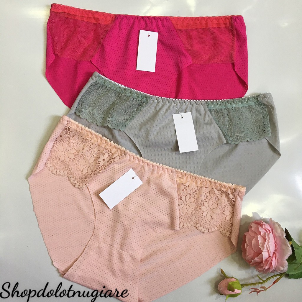 Quần lót cotton thông hơi phối ren hai bên suờn đẹp mát cho chị e từ 45 - 58kg | BigBuy360 - bigbuy360.vn