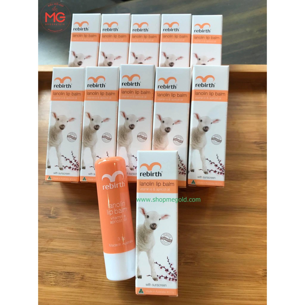 Son dưỡng môi chiết suất nhau thai cừu Rebirth Lanolin Lip Balm, Úc, mẫu mới 2018