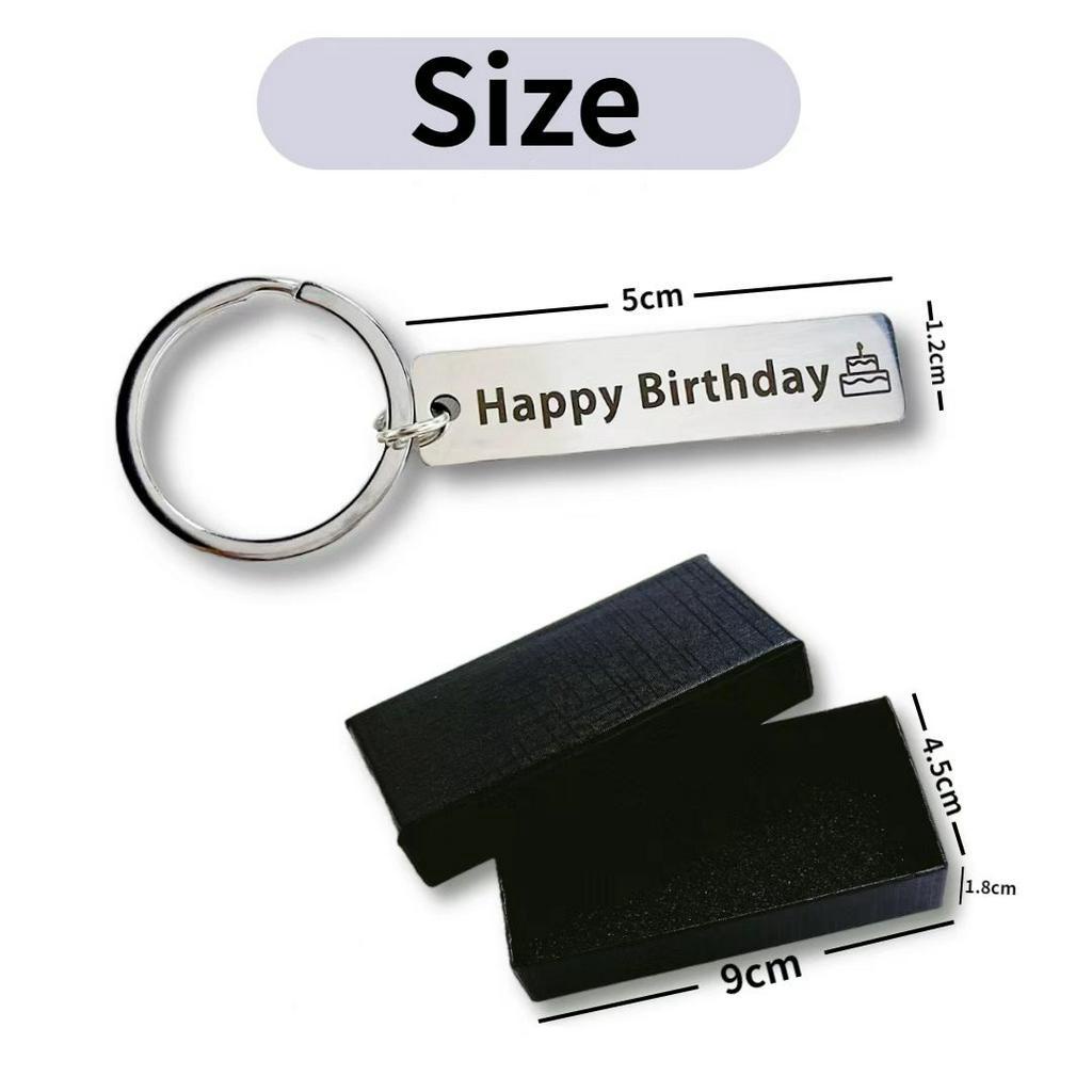 Móc Chìa Khóa Bằng Thép Không Gỉ In Chữ Happy Birthday Kèm Hộp Đựng Tiện Dụng