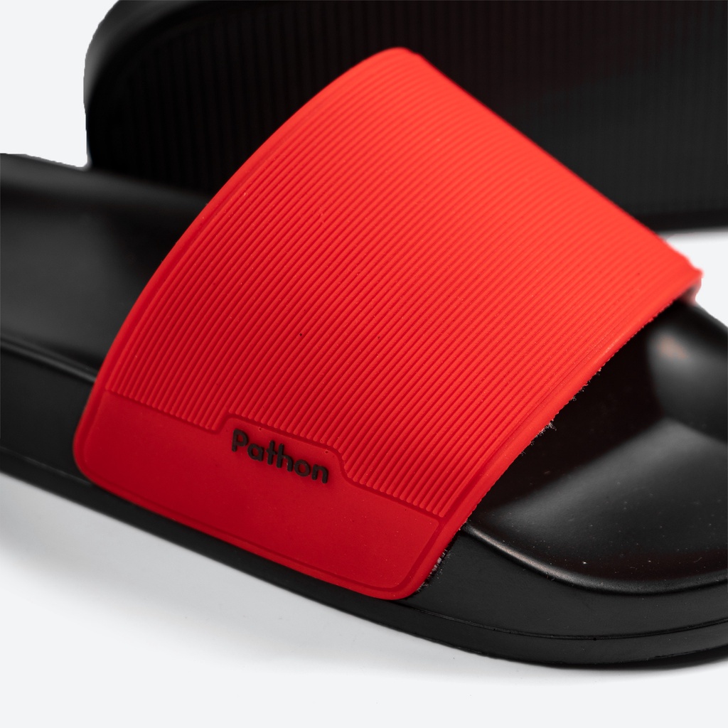 Dép nam nữ quai ngang slipper Pathon quai PVC và đế PU đen quai đỏ Mẫu SD26
