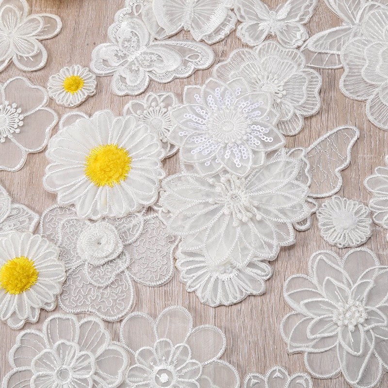 Miếng Dán Vải Vá Trang Trí Quần Áo Dạng Ren Màu Trắng