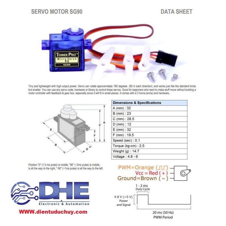 ĐỘNG CƠ RC SERVO SG90, ĐIỆN ÁP 5V