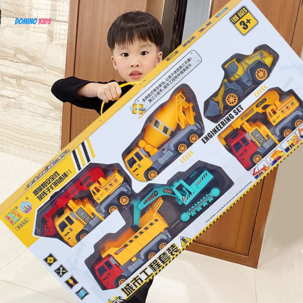 Bộ đồ chơi 6 ô tô mô hình các loại xe xây dựng: máy xúc, xe tải, cần cẩu... cho trẻ em, đồ chơi cho bé thoả sức sáng tạo