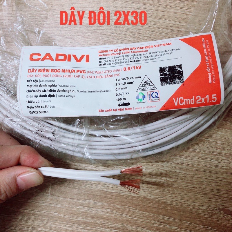 Dây điện đôi 2x 30 cadivi 100m