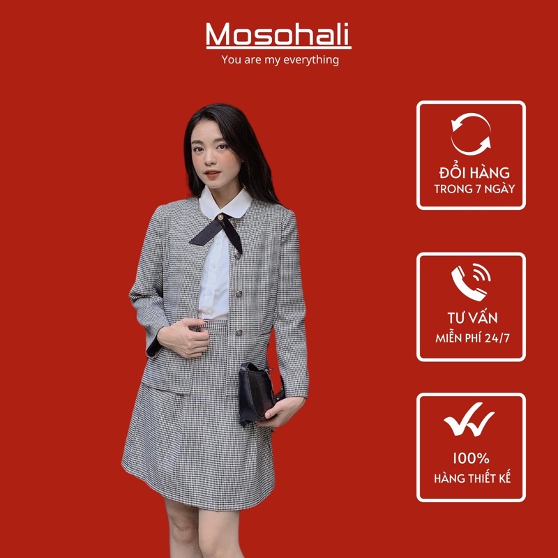 Set vest nữ Mosohali kẻ không cổ set blazer nữ Aya thời trang thiết kế công sở (áo blazer + chân váy) | WebRaoVat - webraovat.net.vn