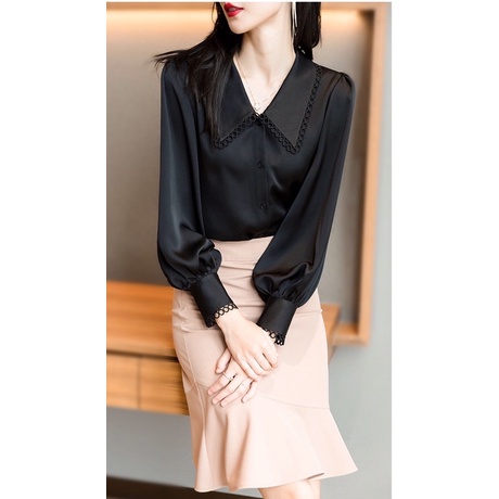 áo sơ mi nữ tay dài công sở bao xinh màu trắng, đen size S M L Xl
