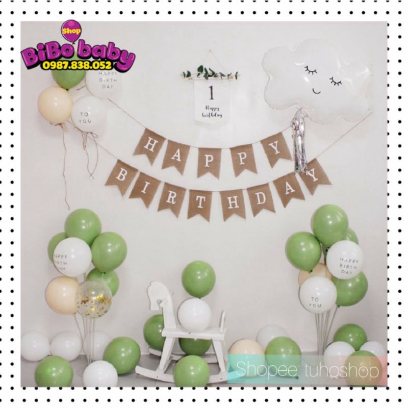 Dây chữ Happy birthday vải bố phong cách Hàn Quốc - BiBo baby