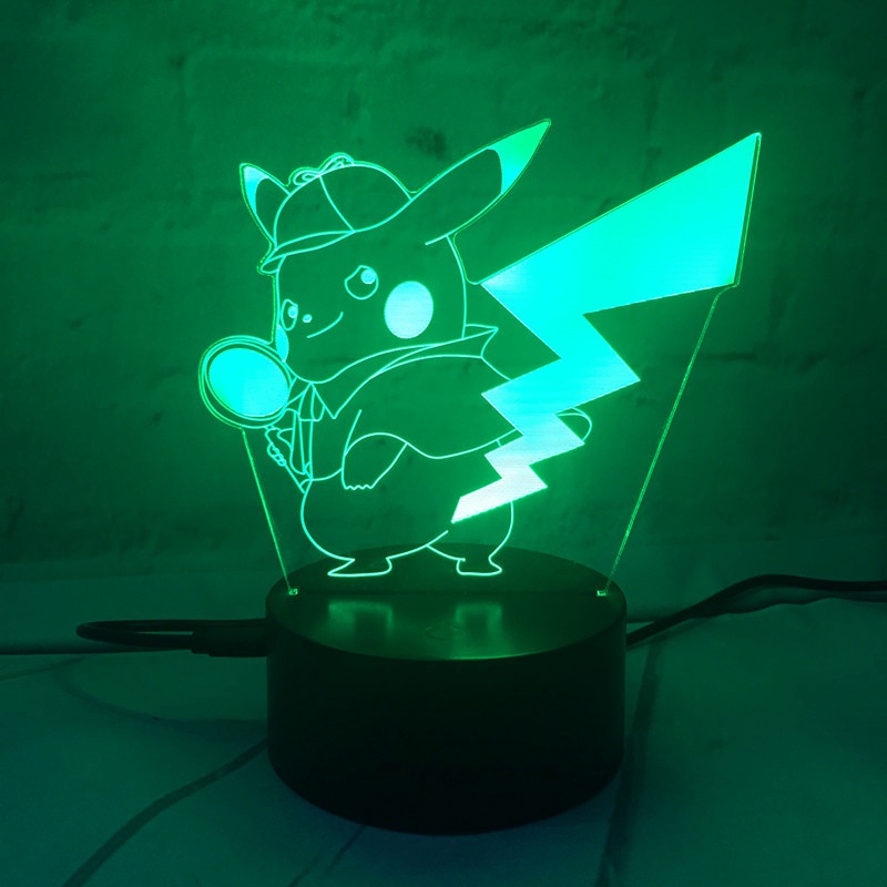Đèn Ngủ LED Để Bàn Hình Pikachu 3D Hoạt Hình Có Cổng Sạc USB