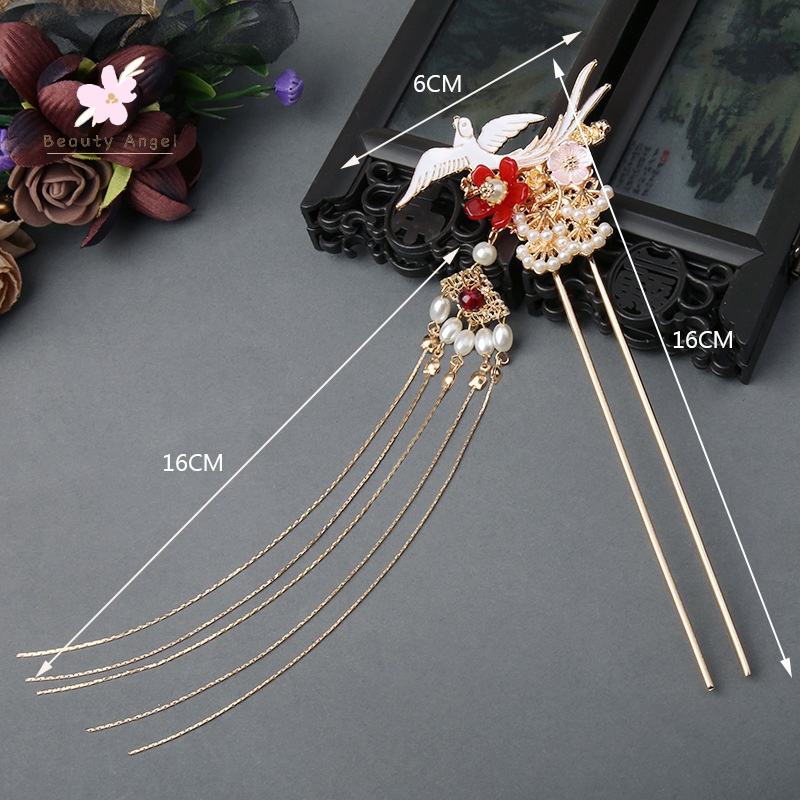 Trâm Cài Tóc Hình Hoa Phối Ngọc Trai Nhân Tạo Phong Cách Hanfu Mới 2021