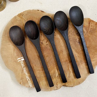 Thìa (Muỗng) gỗ mun dùng ăn cơm, decor dài 19cm | Ebony Wood Spoon Galihomecook (Vietnam) TGM-19