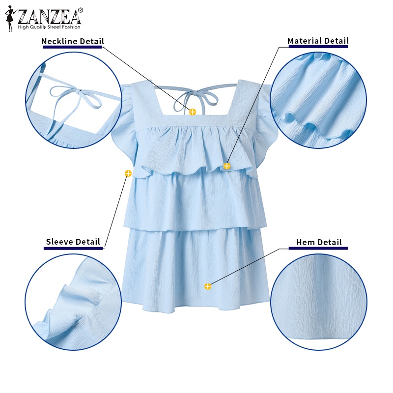 Áo kiểu ZANZEA không tay cổ vuông xếp ly điệu đà phong cách Hàn Quốc cho nữ
