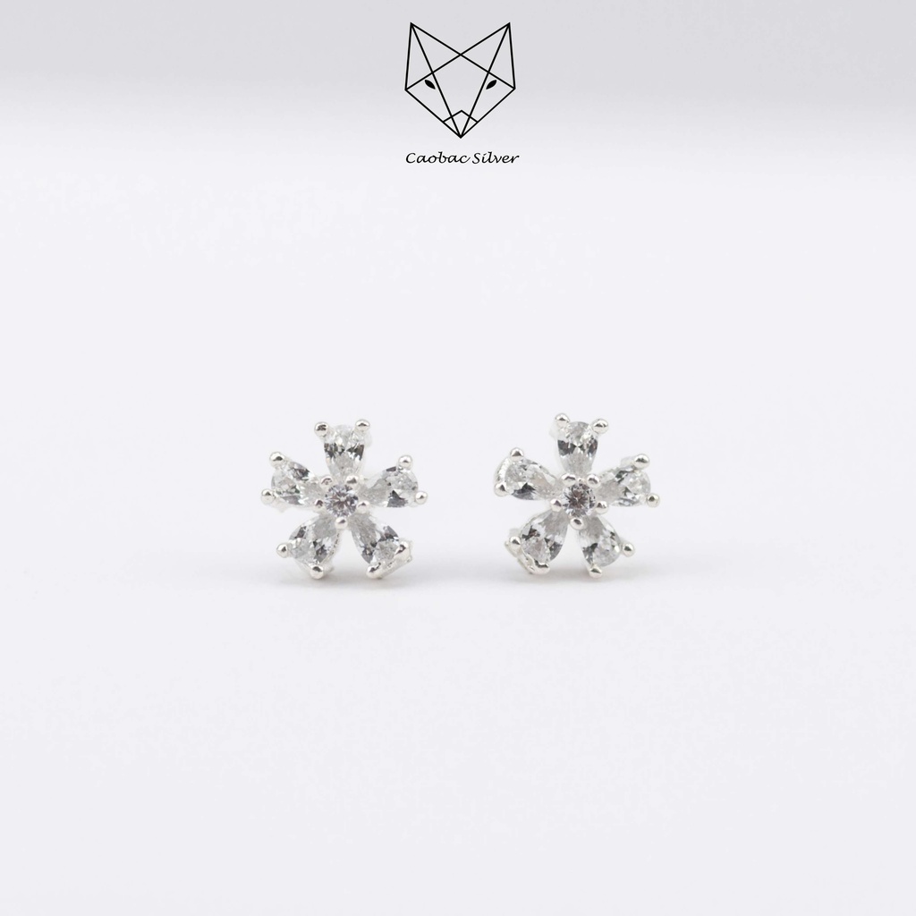 Khuyên Tai Bạc S99 CaoBac Silver Mặt Hoa Năm Cánh Đính Đá Phong Cách Nhẹ Nhàng Dành Cho Nữ - Trang Sức Cáo Bạc JEWELLERY