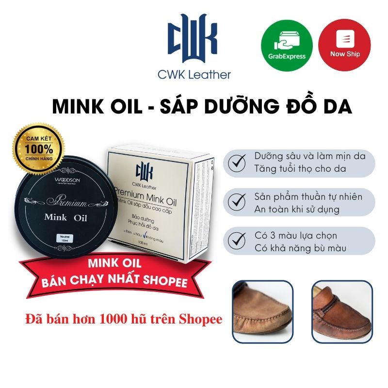 Mỡ chồn mink oil sáp dưỡng chuyên chăm sóc bảo dưỡng túi da, đánh bóng áo da và giày da