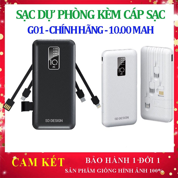 [Mẫu 2022] Sạc dự phòng chính hãng SD G11✔10000mAh ✔Kèm 3 cáp sạt - giá đỡ, xạc du phong,Bảo hành 1 năm