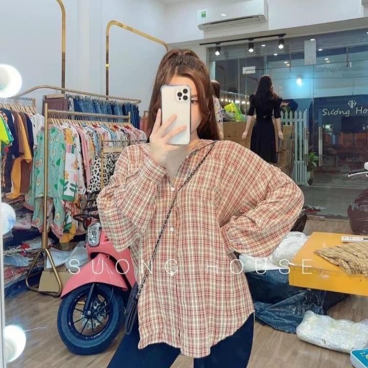 [ÁO KIỂU] Sơ Mi Nữ Họa Tiết Kẻ Màu Vintage Tay Dài