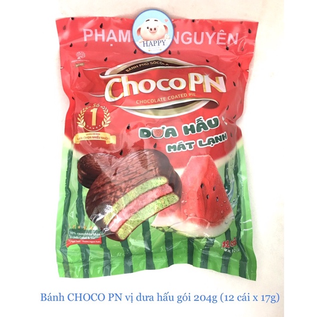 Bánh phủ sôcôla CHOCO PN vị dưa hấu/sôcôla gói 204g (12 cái x 17g)