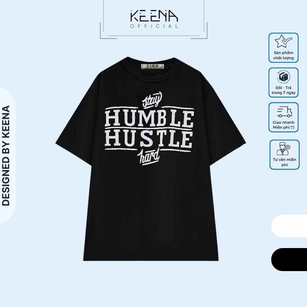 Áo phông nam nữ unisex Keena áo thun 3158 chữ Humble cổ tròn tay lỡ form rộng oversize cotton 100% thoáng mát Kn01