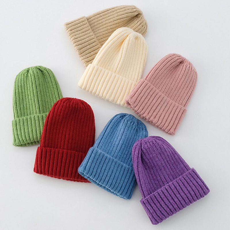 Mũ Beanie Dệt Kim Màu Trơn Mềm Mại Chống Gió Giữ Ấm Mùa Đông Cho Bé