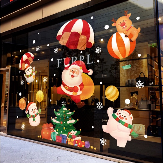 Decal trang trí Noel - Ông già noel đu dù