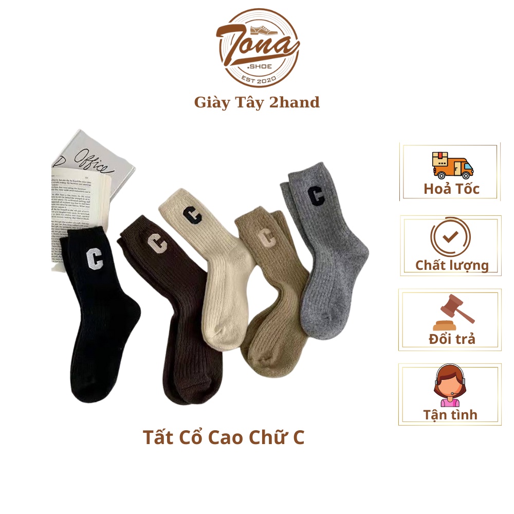 [Tonashoe] Tất Cổ Cao Hoạ Tiết Chữ C Nam Nữ