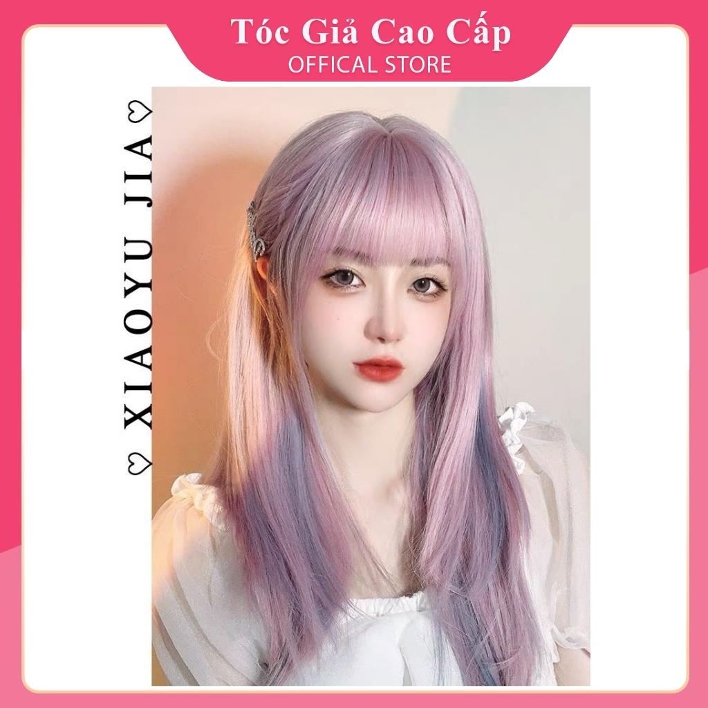[Mã FAMARAL1 giảm 10K đơn 50K]Tóc giả nữ nguyên đầu hồng phối line xanh, tặng kèm lưới trùm tóc giả, BHT021 line