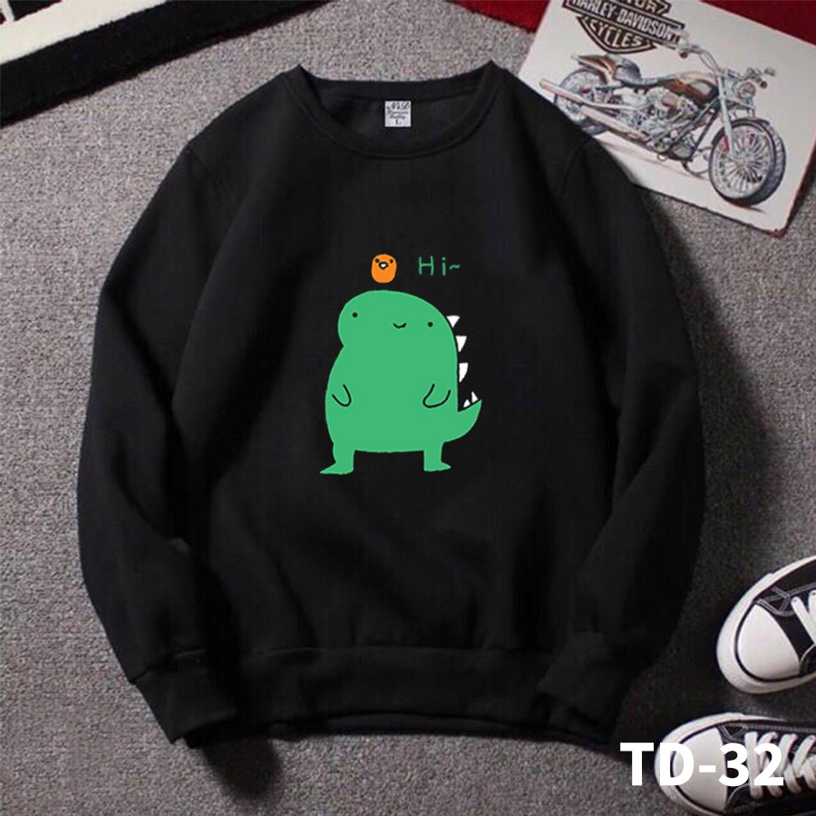 Áo sweater KHỦNG LONG HI form rộng nam nữ, áo tay dài nỉ bông in họa tiết unisex dày mềm mịn - Tí Chuột Studio