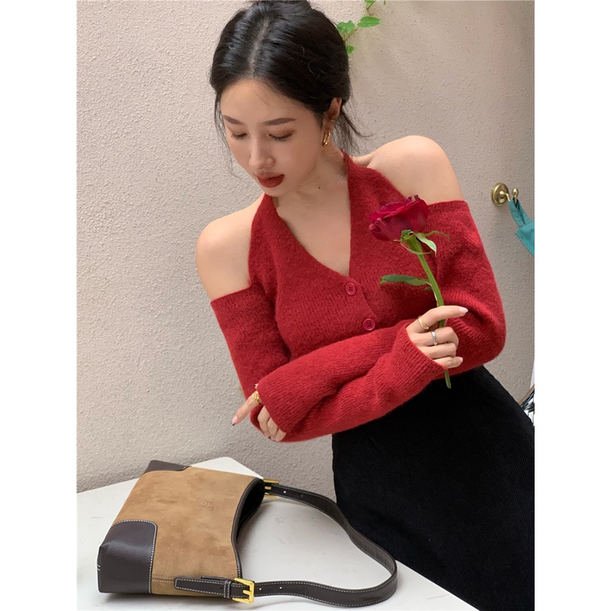 Áo khoác cardigan dệt kim dáng ngắn thời trang xuân thu dễ phối đồ