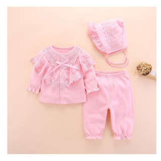 Bộ set 3 sơ sinh tiểu thư đầy tháng/thôi nôi bé gái 0-12m ss36