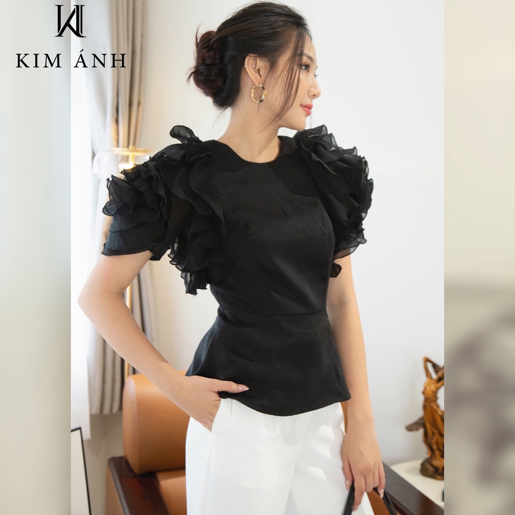 Áo Kiểu Nữ Công Sở Cổ Tròn Kim Ánh Tay Bồng Bo Eo Thanh Lịch, Trẻ trung, Nhiều Màu< Nhiều Kích Thước AKSX30003