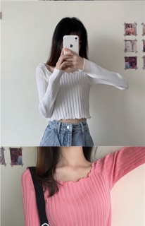 Áo trễ vai len gân