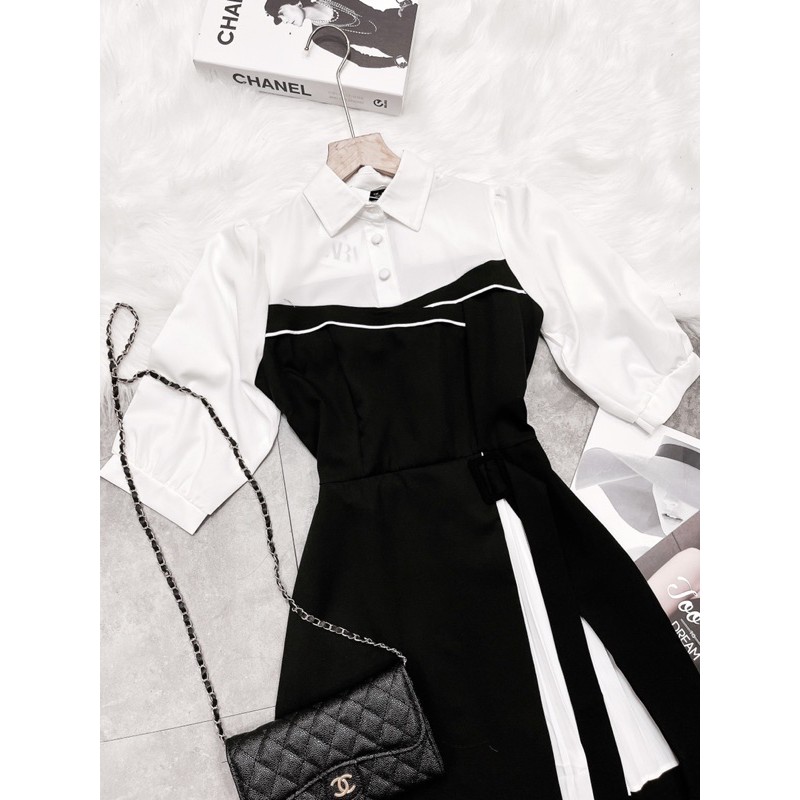 [Mã SKAMA06 giảm 8% tối đa 50K đơn 250K] VNU308 - VÁY ĐEN PHỐI CỔ TRẮNG CÚC BỌC DẬP LI | BigBuy360 - bigbuy360.vn