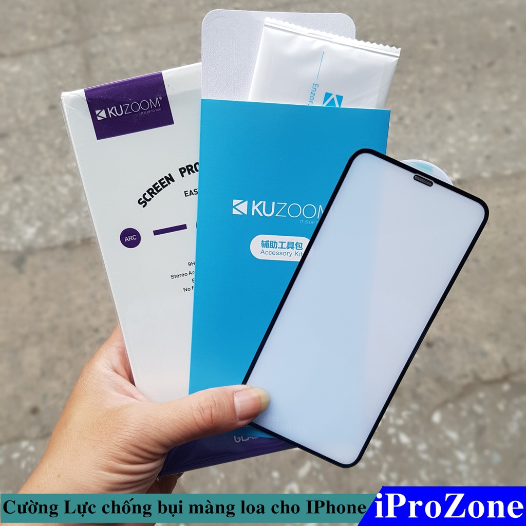 Kính cường lực full màn chống bụi màng loa cho IPhone 14 Pro Max ,13 Promax/ 13 Pro/12 Promax,11ProMax chính hãng Kuzoom